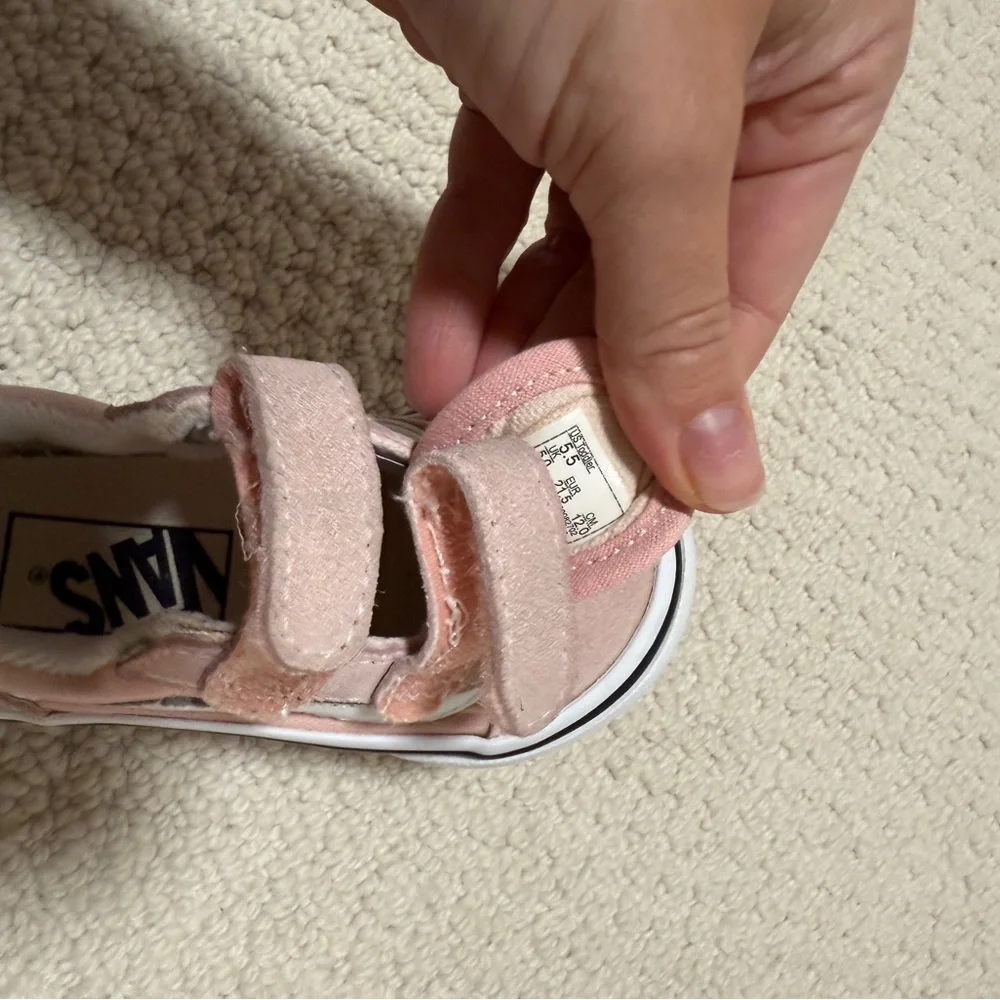 Kids Pink Velcro Vans with White Side Stripe